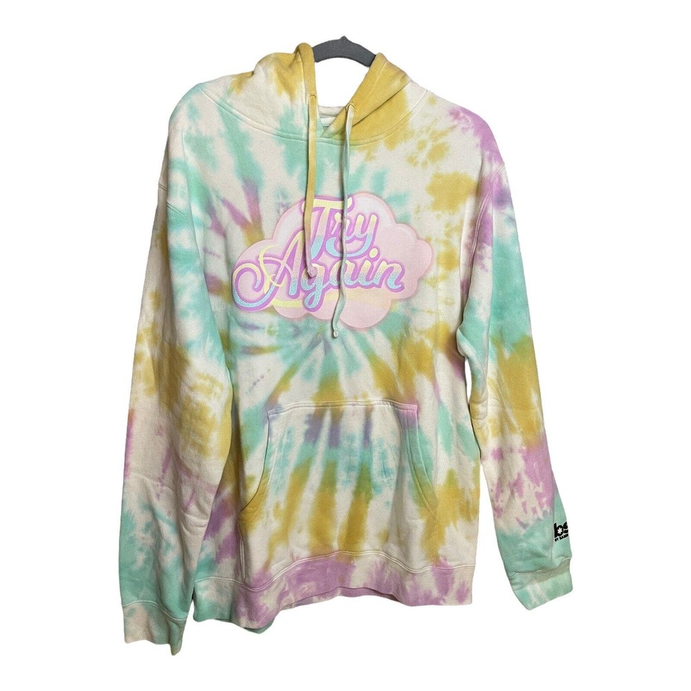 By Samii Ryan Pastel Tie Dye Long Sleeve "Try Again" Hoodie‎ Size M NWT